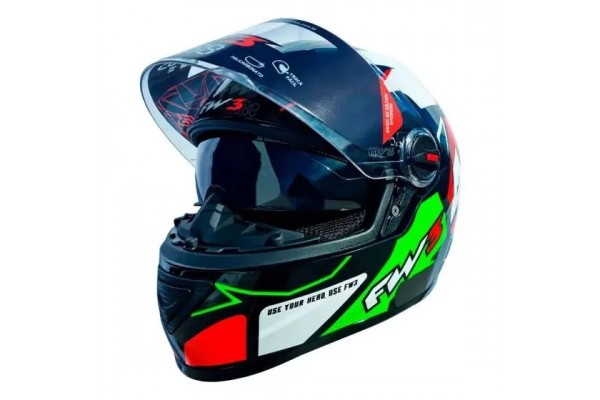 CAPACETE FW3 GTX 43 COM ÓCULOS PRETO/VERMELHO/VERDE/BRANCO Nº56/58/60
